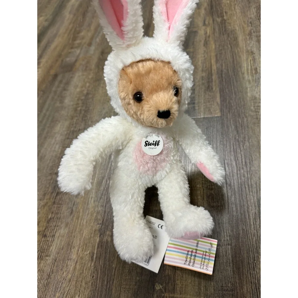 Steiff Teddy Bear in Easter Bunny Costume White Brown Hase Plush 114052 Tag